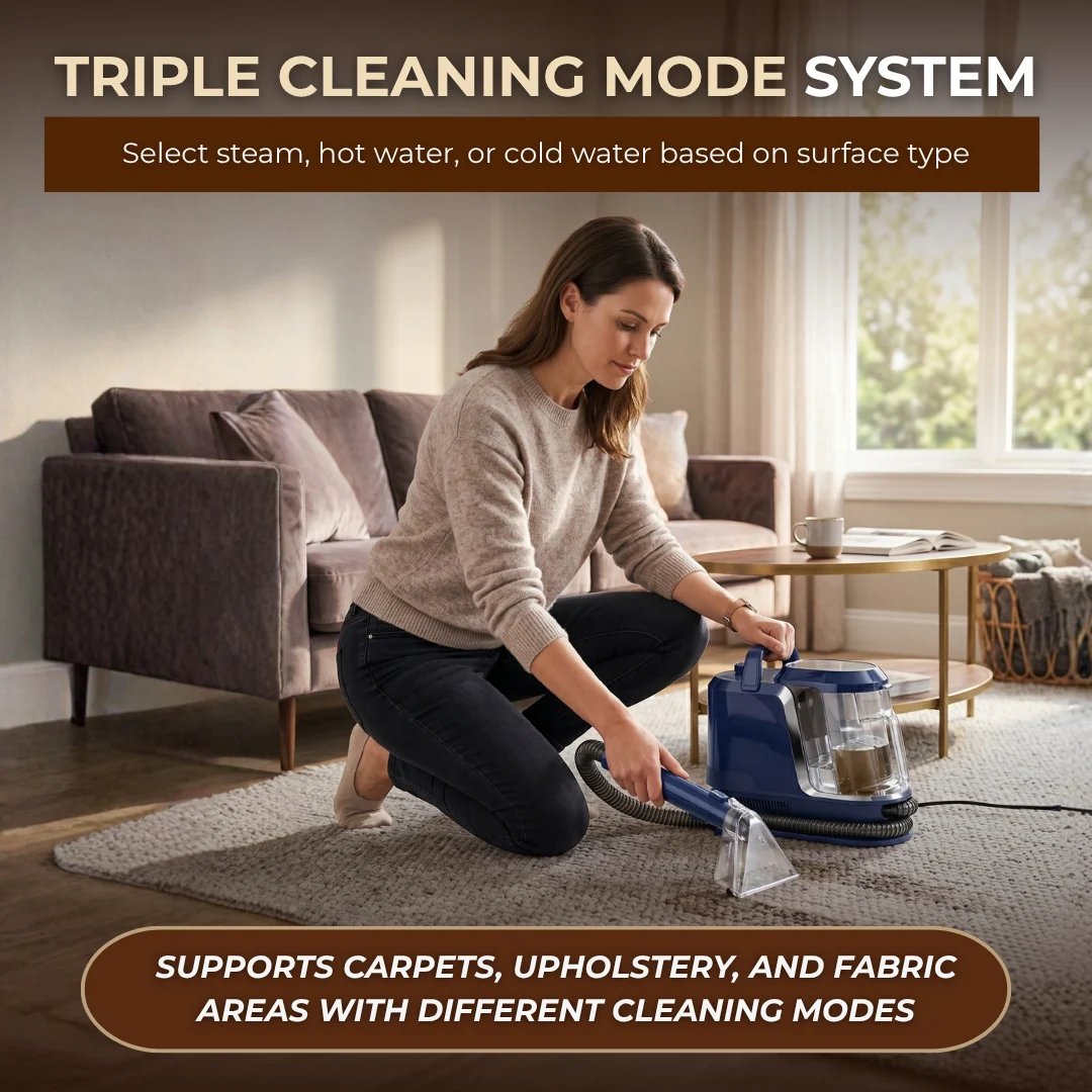 Portable Carpet Cleaner with Steam, Hot, Cold Modes 18kPa Suction