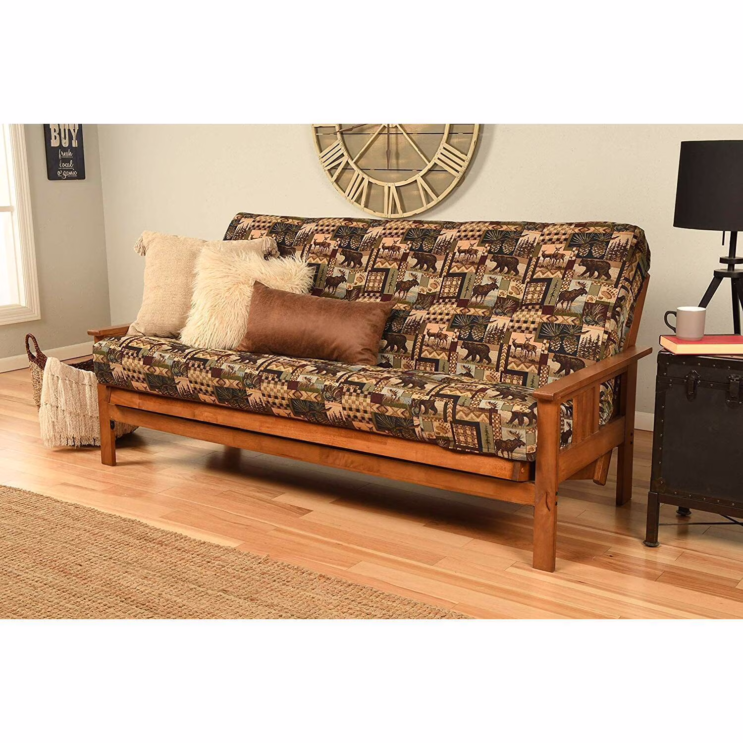 Homestock African Artifacts Full Size Futon Frame Set with Mattress, Easily Converts to Bed, Versatile Design Futon Frame for All Spaces, 33"H x 79"L x 37"D-Color:Linen Charcoal,Size:Barbados - Image 40