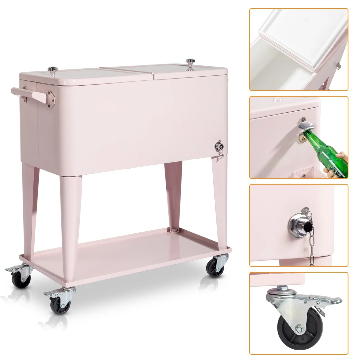 80Qt All-In-One Cooler Cart With Bottle Opener, Lower Storage Shelf and Cap Catcher, Outdoor Party Rolling Cooler With Lockable Wheels For Pool Side, Patio, Balcony, Mint(33.07 x 15.16 x 35.83)" - Image 50