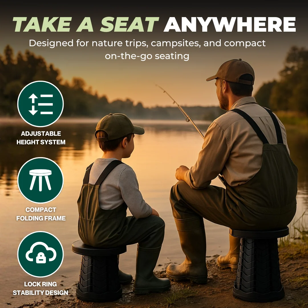 Adjustable Folding Telescoping Stool for Camping Hiking and Travel