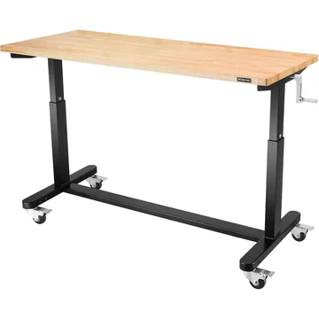WORKPRO 60"×24" Height Adjustable Work Table with Crank Handle, with Casters and Leveling Feet, 500 Lbs Load Capacity