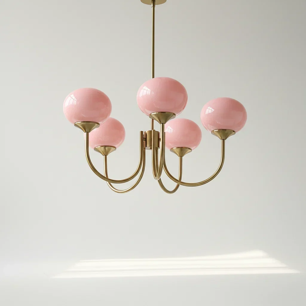 Chic Pastel Pink Ceiling Fixture with Gold Accents - Image 3