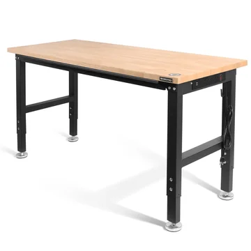WORKPRO 60"×22" Adjustable Workbench 2000 LBS Load Capacity Hardwood Worktable with Power Outlets