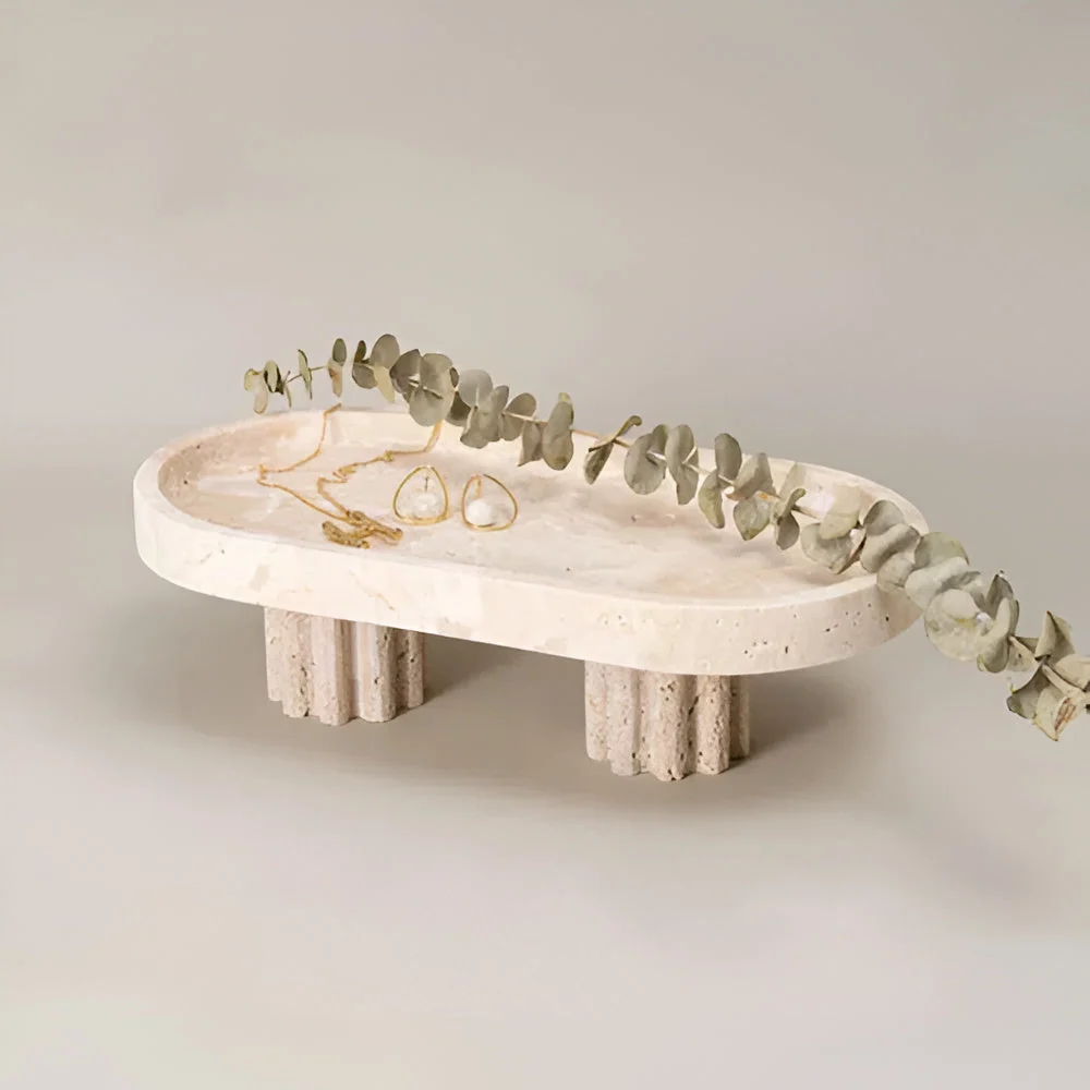 Vanity Tray Natural Travertine Oval & Circle