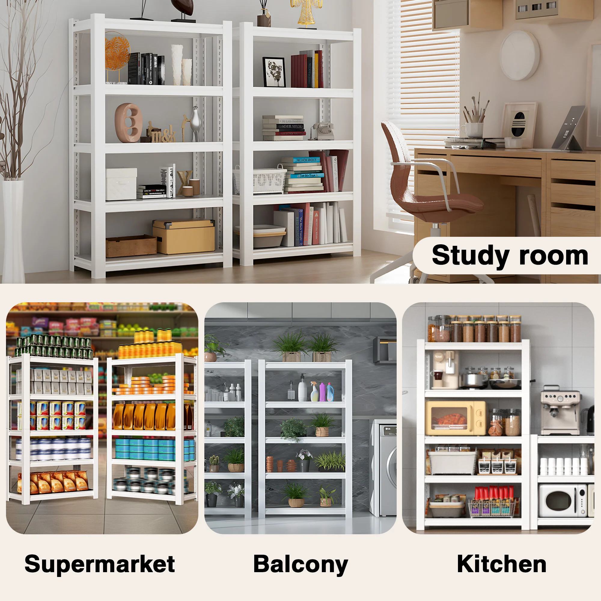 WORKPRO 5-Tier White Adjustable Boltless Garage Storage Shelving Unit, 24-1/10",3000lbs load Capacity - Image 8