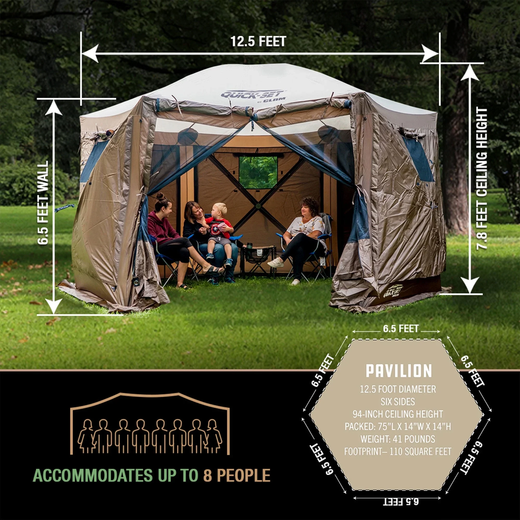 CLAM Quick-Set Pavilion 12.5 x 12.5' Portable Outdoor Canopy Shelter, Green - Image 44