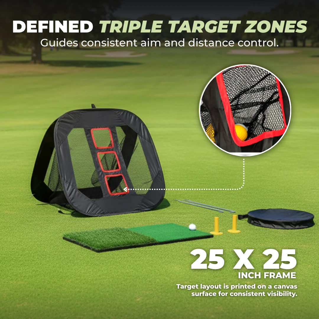 Pop-Up Golf Chipping Target Net Set with Hitting Mats, Balls & Bag