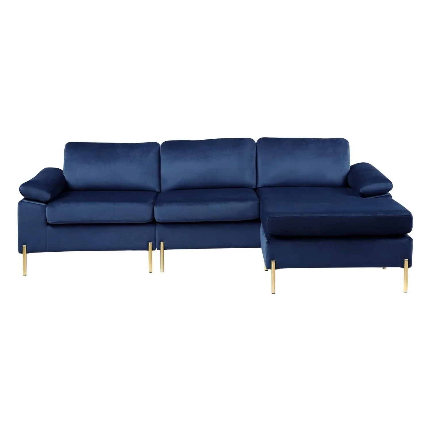 HomeStock Luxe Modern Velvet L-Shape Sectional Sofa with Square Padded Armrests, Solid Pattern Upholstery - 51.6"D x 101.2"W x 33.1"H, Comfortable and Stylish Seating for Living Room-Color:Gray/Gold - Image 14