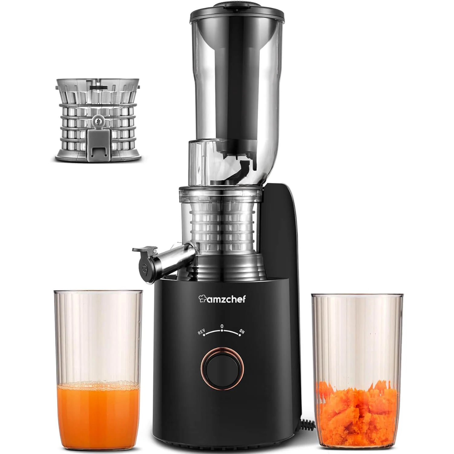 AMZCHEF Compact Slow Masticating Juicer 3" Wide Chute Black 1