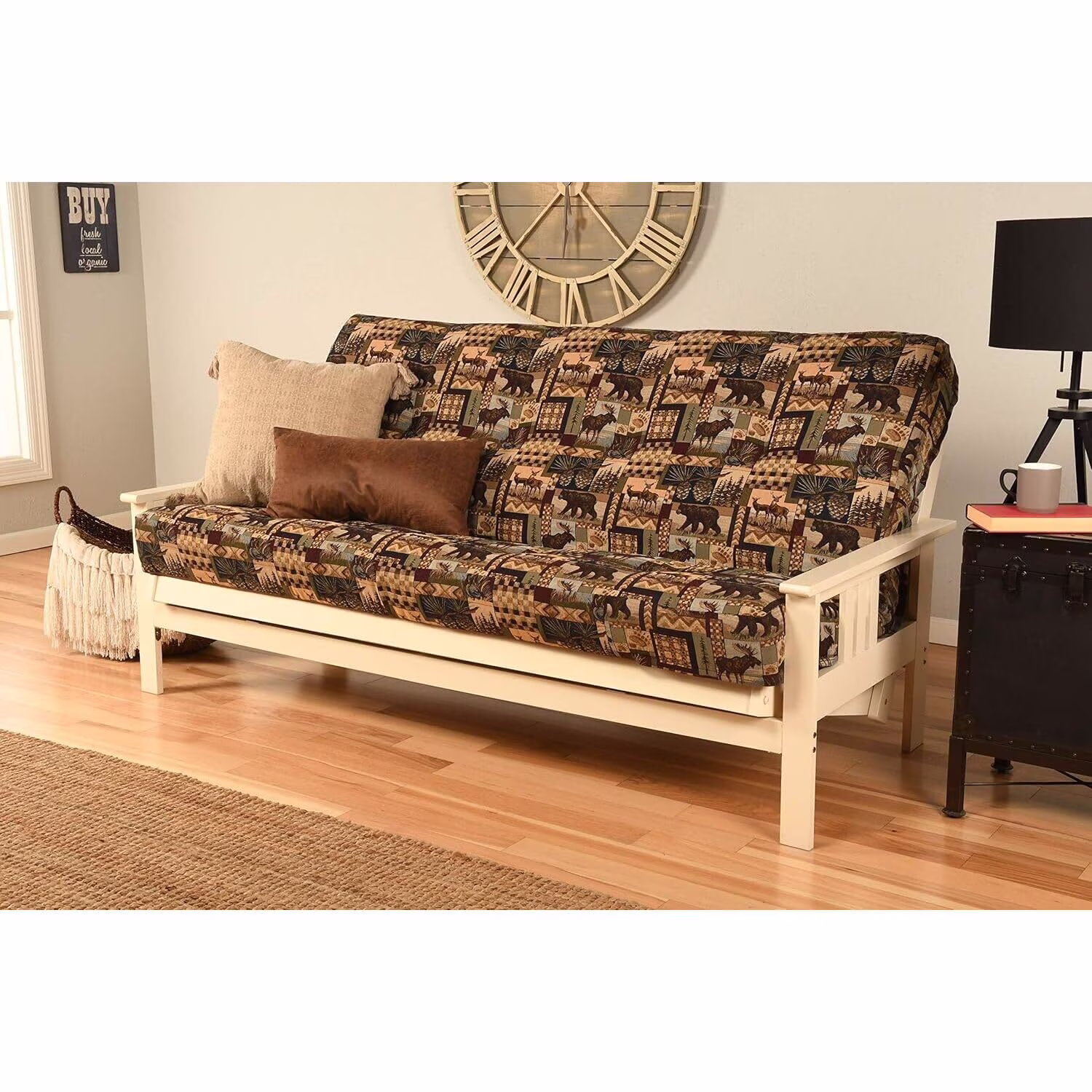 Homestock African Artifacts Full Size Futon Frame Set with Mattress, Easily Converts to Bed, Versatile Design Futon Frame for All Spaces, 33"H x 79"L x 37"D-Color:Linen Charcoal,Size:Barbados - Image 20