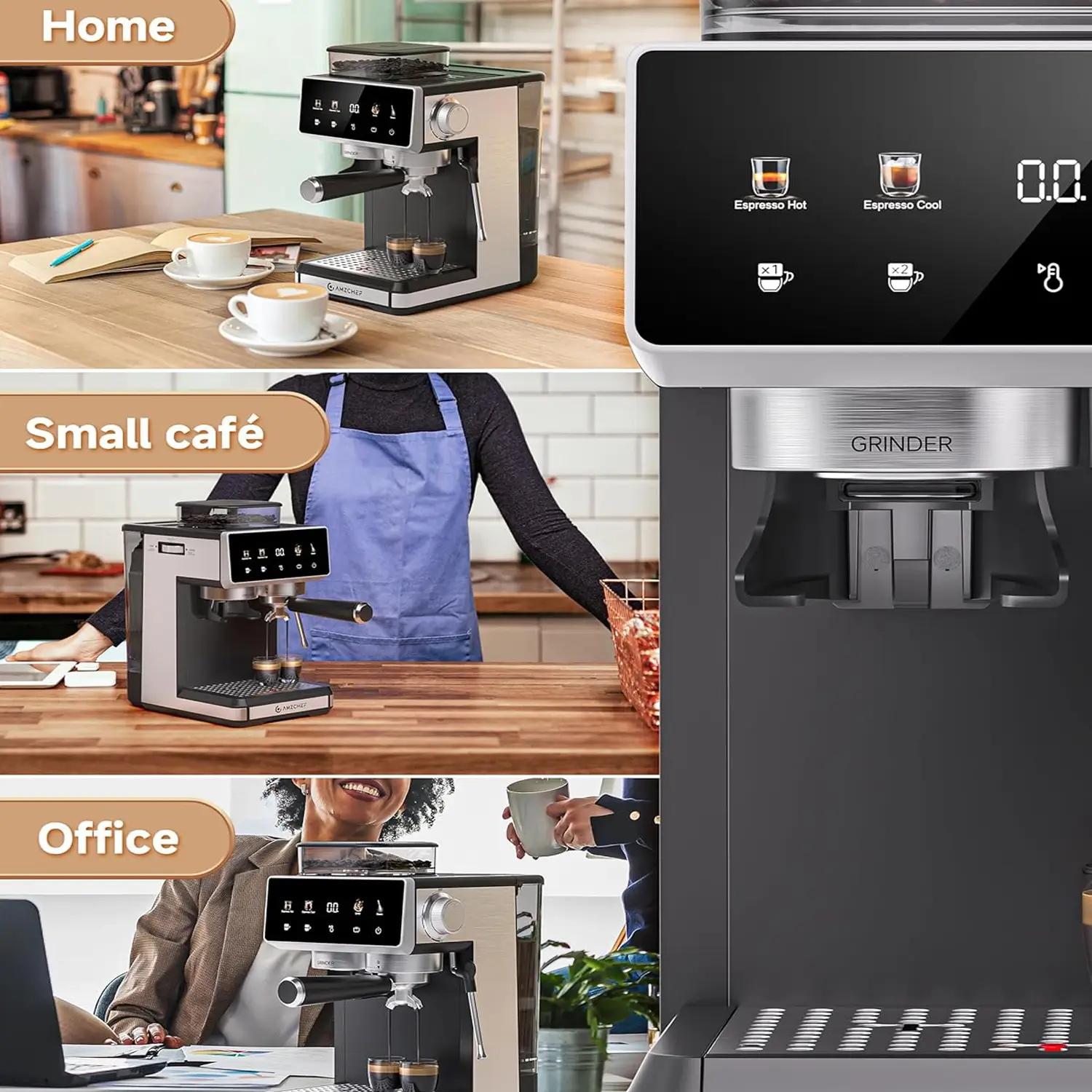 AMZCHEF 20 Bar Espresso Machine with Milk Frother and Grinder 4