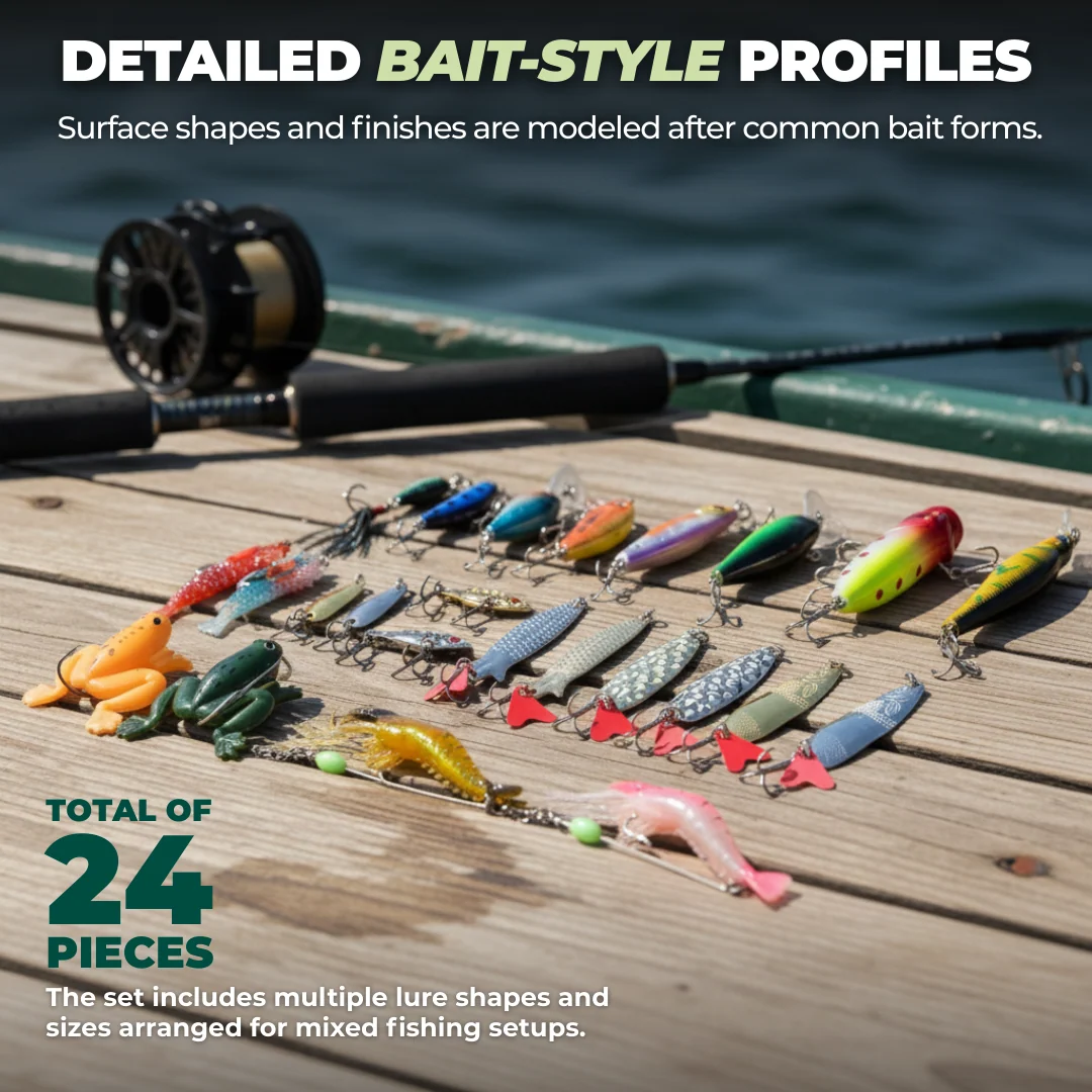24 Piece Fishing Lures Set for Men, Teens, and Adult Anglers