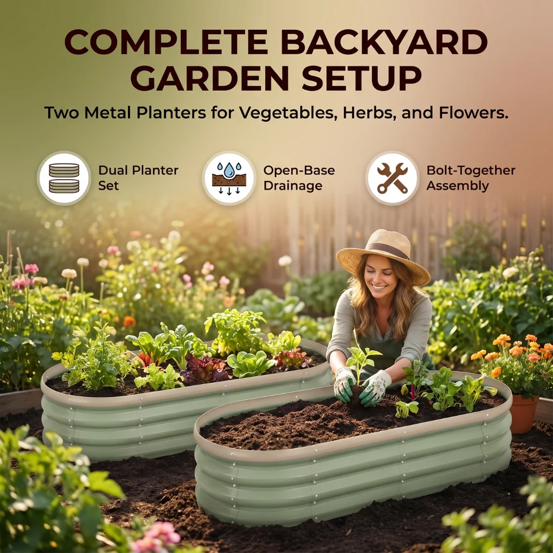 Galvanized Raised Garden Bed Kit 4 x 2 x 1 Ft Oval Planters 2 Pack