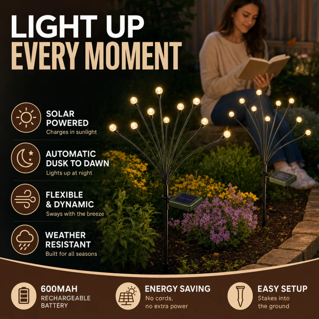 Solar Firefly Garden Lights LED Water-Resistant Landscape Yard Decor
