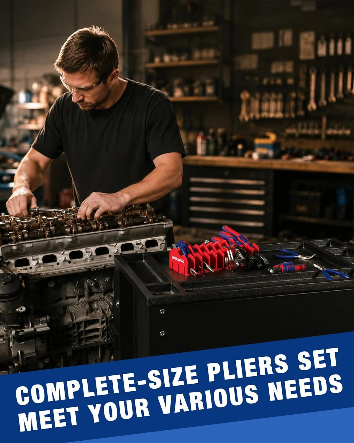 WORKPRO Pliers & Wrench Set, 12-Piece Pliers Tool Set with Organizer | 12-Piece Pliers Set Kit Made with CR-V & Carbon Steel, Ergonomic Grips, Ideal for Home & Garage, Suitable for gifting - Image 8