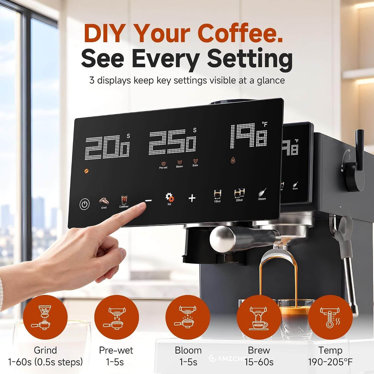 AMZCHEF Espresso Machine with Grinder 1500W 3