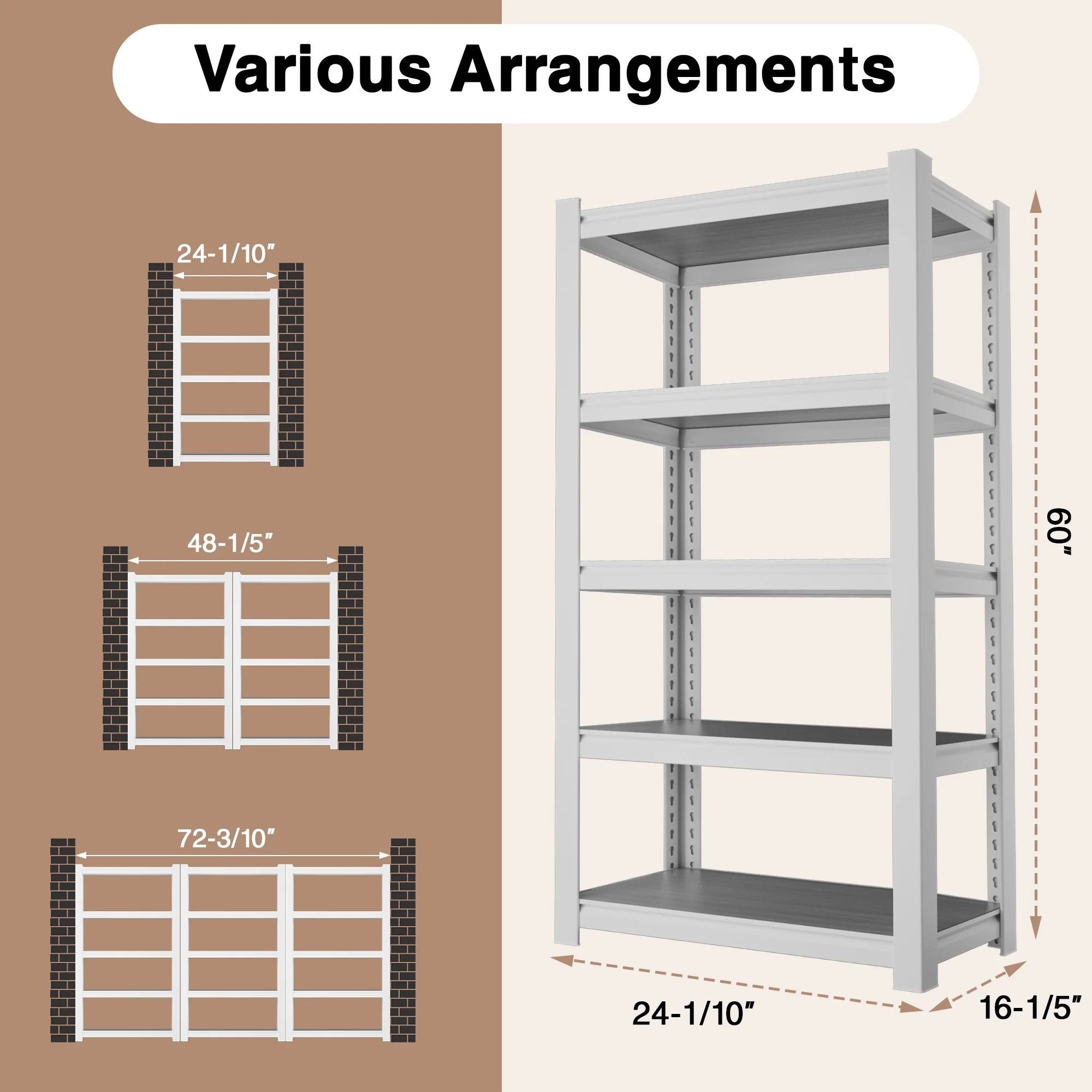 WORKPRO 5-Tier White Adjustable Boltless Garage Storage Shelving Unit, 24-1/10",3000lbs load Capacity - Image 2