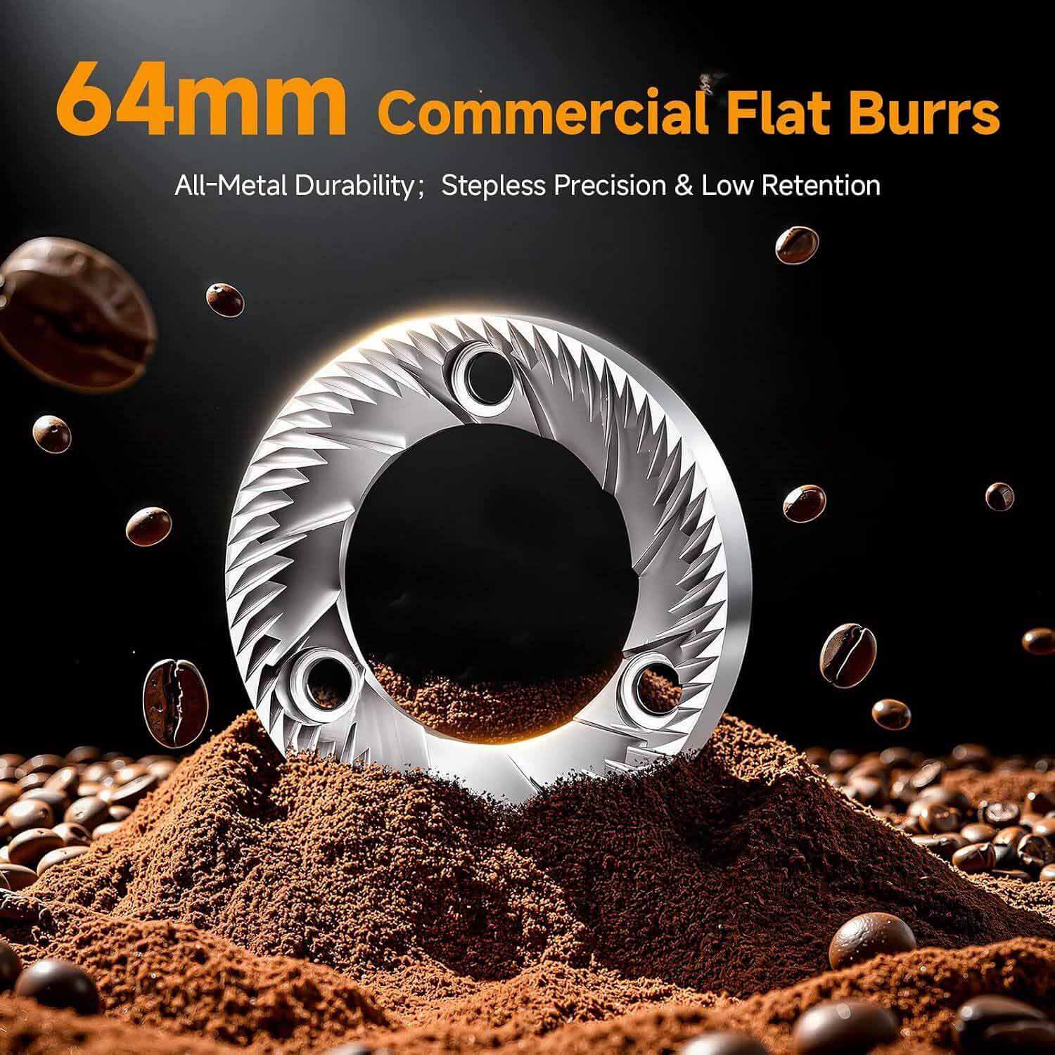 AMZCHEF 64mm Flat Burr Coffee Grinder 90 Settings 2
