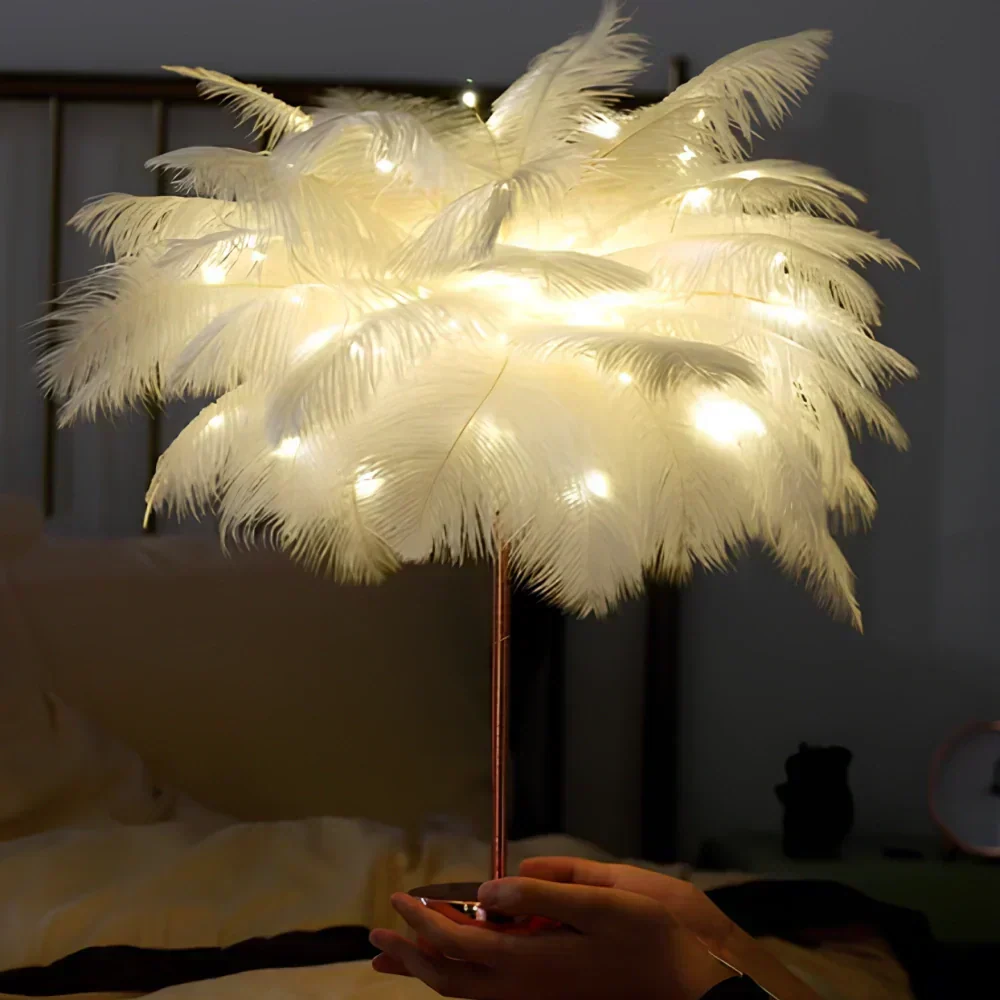 Feathered Serenity Table Lamp with Stylish Metal Stand - Image 6