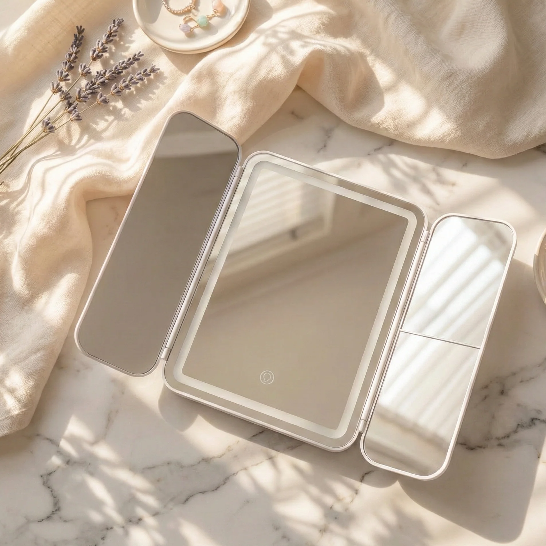 Tri-Fold Mirror for Enhanced Reflection and Makeup Application