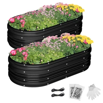 WORKPRO 4x2x1ft Galvanized Raised Garden Bed Set, Rust & Corrosion Protection, Easy Assembly, Safe Edge, Ideal for Vegetables & Flowers, Black, 2 Pcs