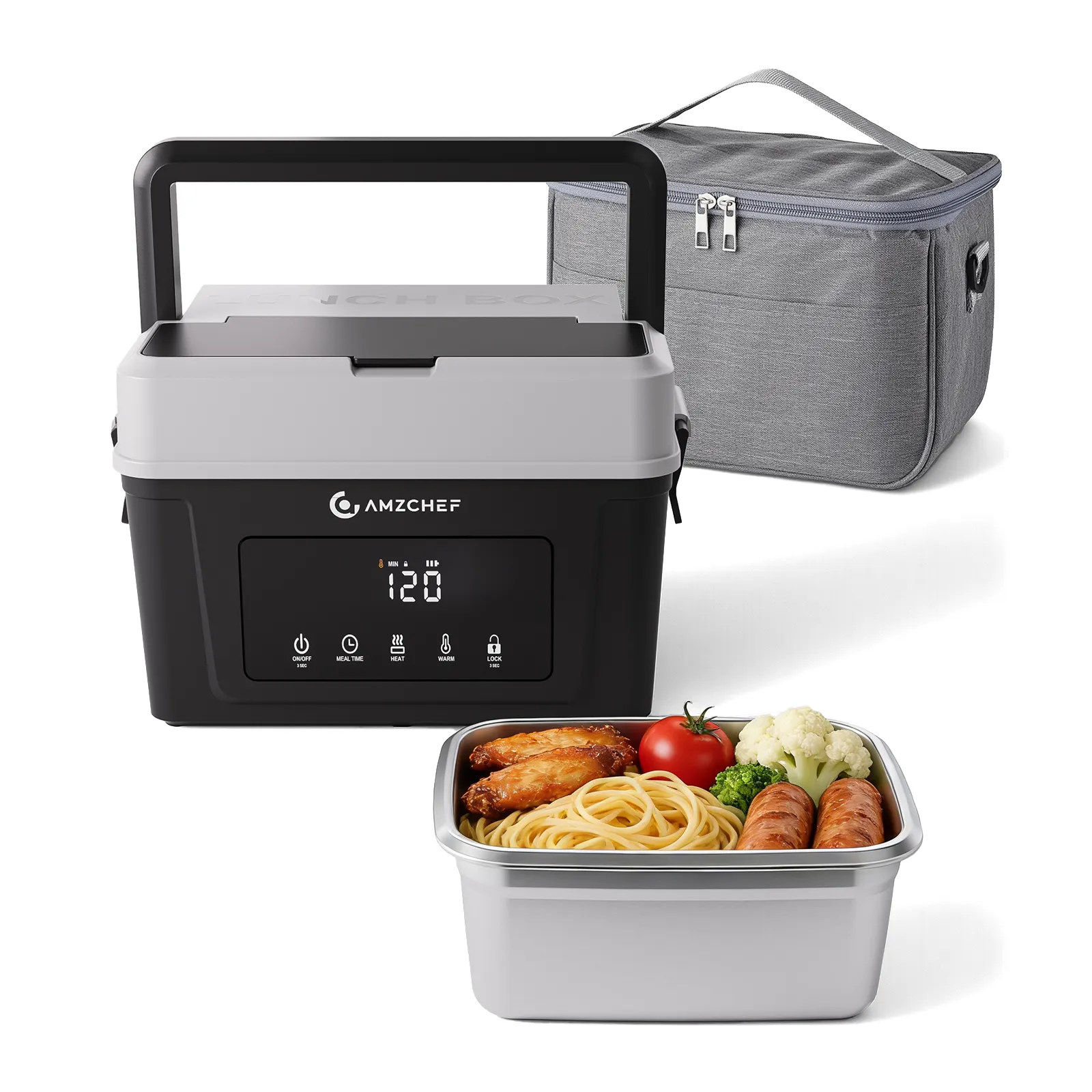 AMZCHEF Cordless Electric Lunch Box - Battery Powered Portable Food Warmer 2