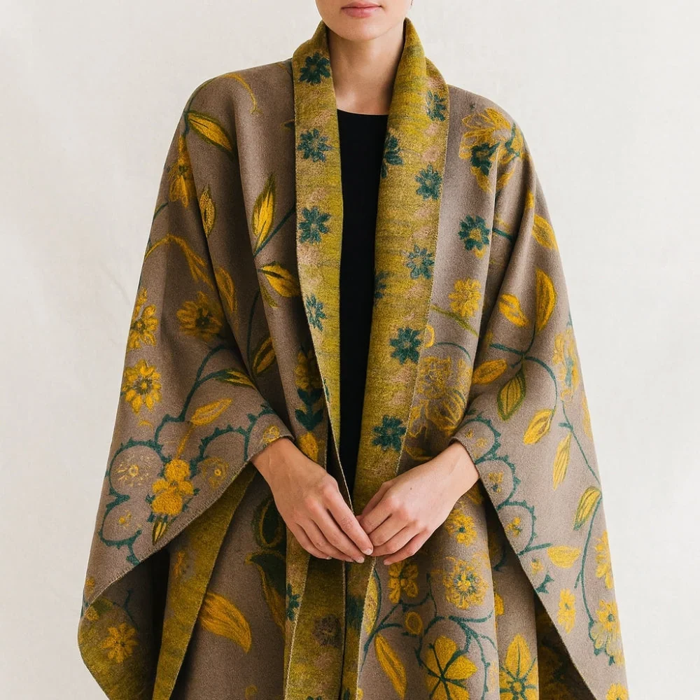 Shawl Scarf Double-Sided Floral Microfiber Blend