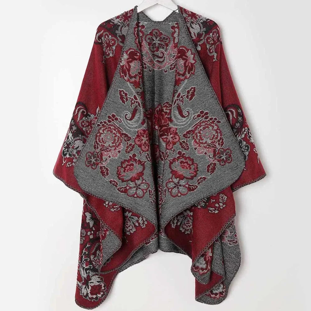 Women's Poncho Acrylic Jacquard Fringe