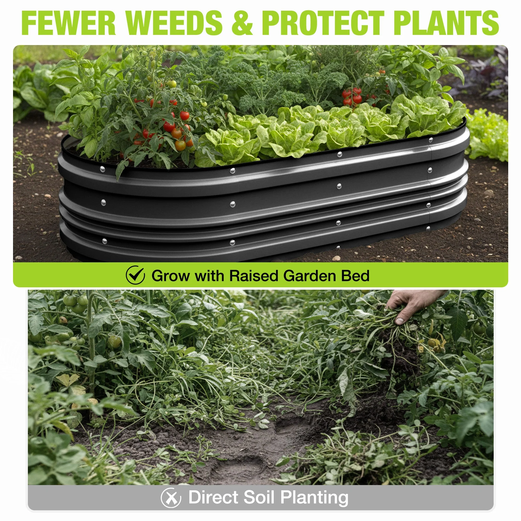 WORKPRO 4x2x1ft Galvanized Raised Garden Bed Set, Rust & Corrosion Protection, Easy Assembly, Safe Edge, Ideal for Vegetables & Flowers, Black, 2 Pcs - Image 5