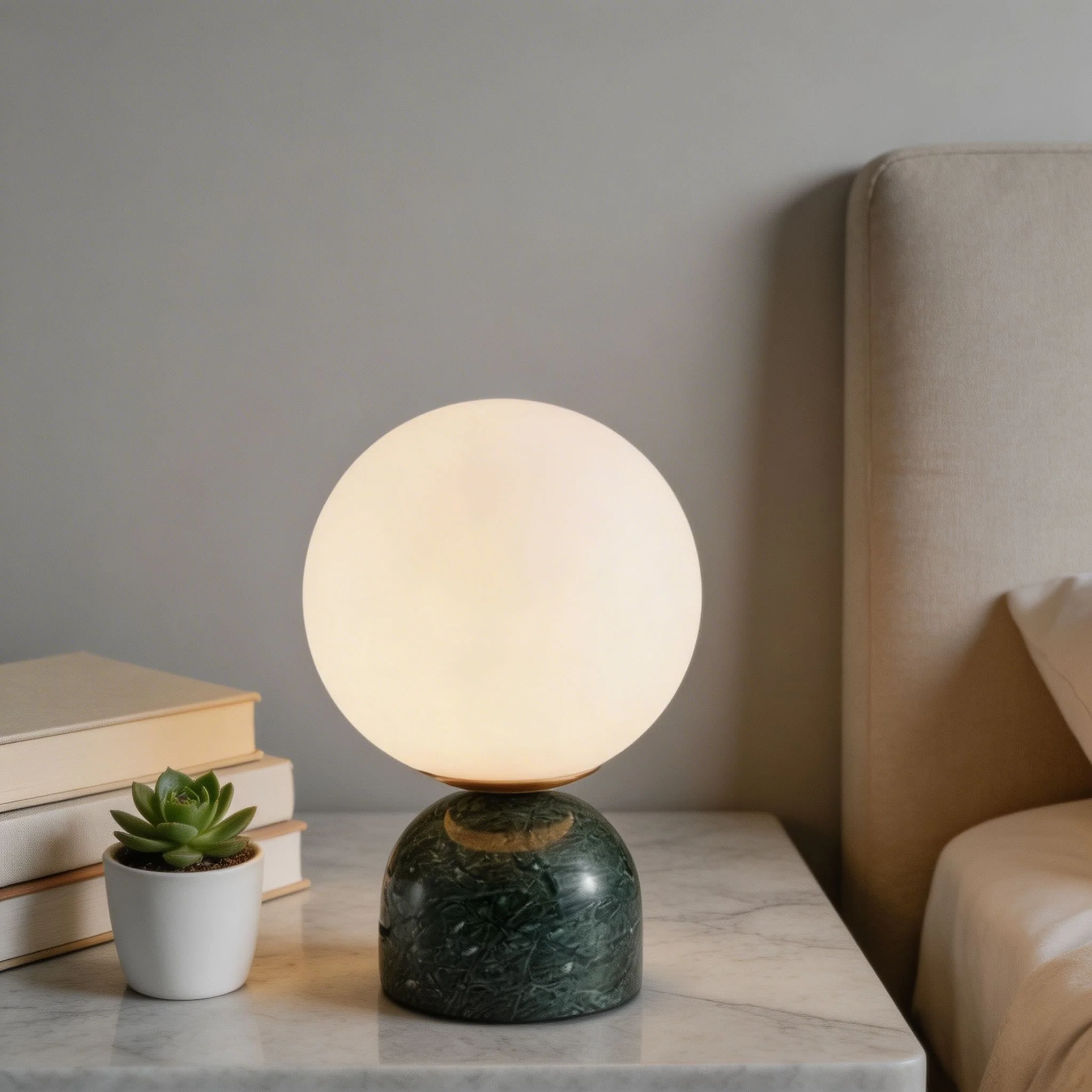 Marble Table Lamp with Round Shade - Image 3