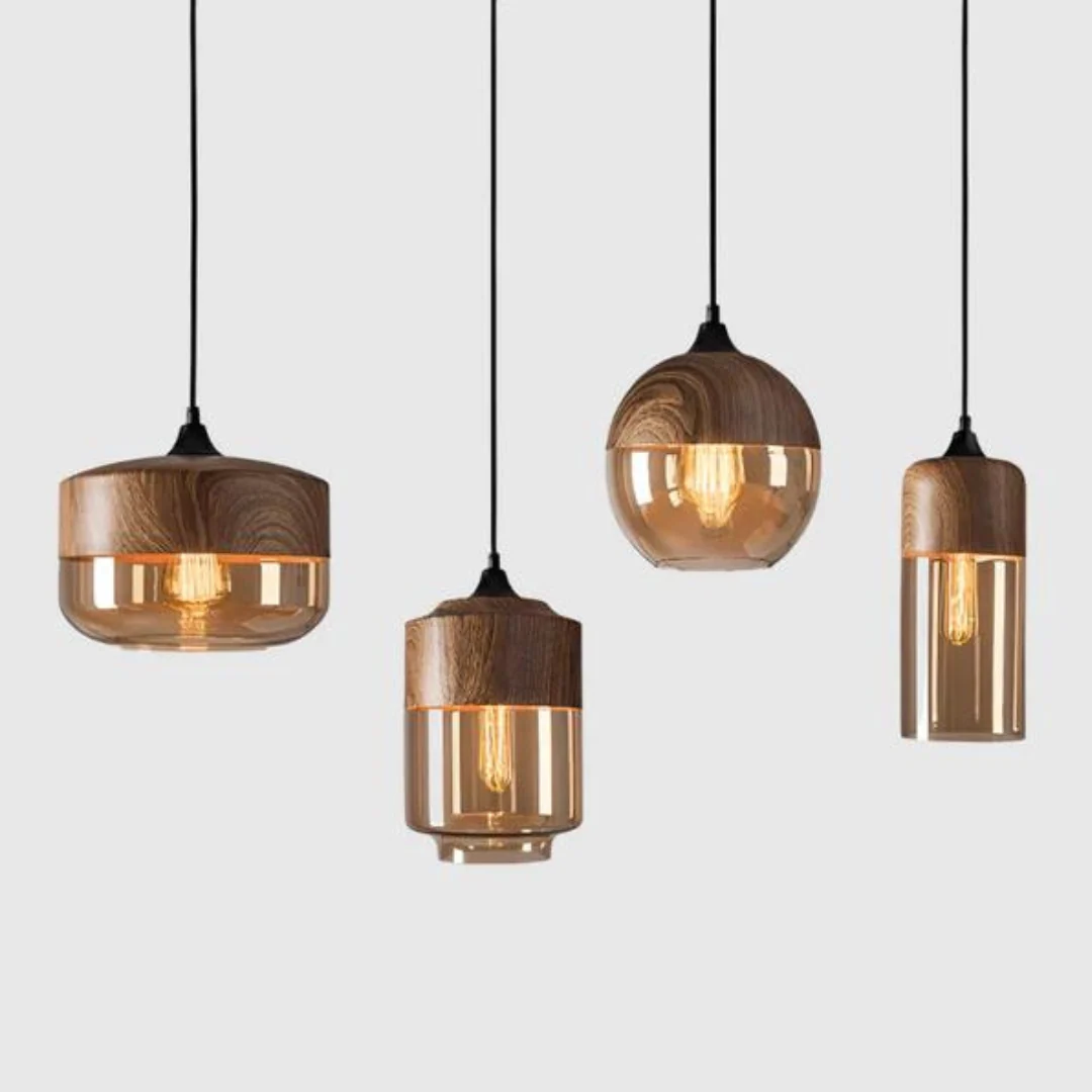 Versatile Wooden Pendant Light – Adjustable Glass Fixture for Home - Image 2