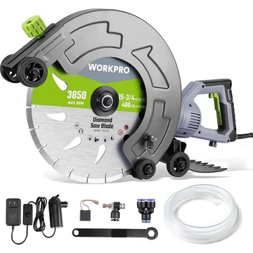WORKPRO 16 Inch Wet Concrete Saw with Water Cutting Attachment, 1600W 3100RPM Electric Concrete Saw, Max Cutting Depth 6.69", Ideal for House, Foundation, Courtyard Renovation