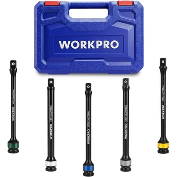 WORKPRO 5-Piece 1/2" Drive Torque Stick Set with Storage Case | Torque Limiting Extension, 65–150 ft-lbs, CR-MO Steel, 8" Color-Coded Impact Torque Sticks for Lug Nuts