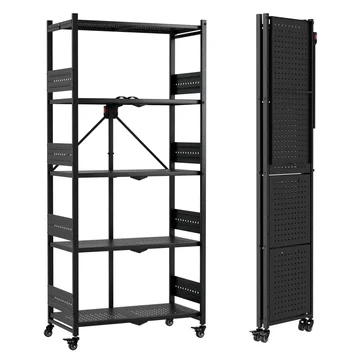 WORKPRO 5-Tier Folding Shelf, No-Assembly Metal Storage Rack with Wheels, 750 lbs Capacity (with Leveling Feet), Collapsible Shelving Unit for Kitchen, Pantry, Bathroom & Closet Organization