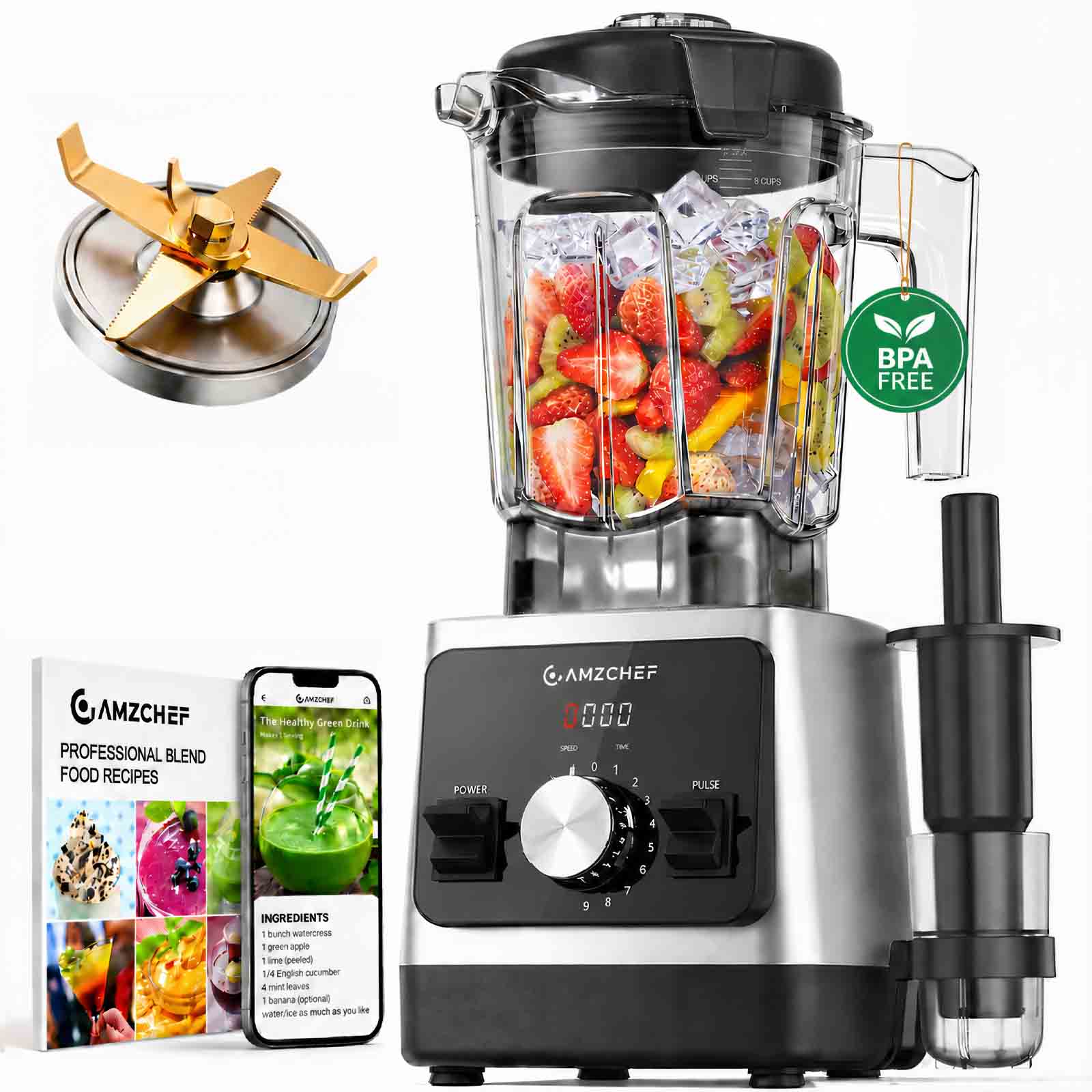 Amzchef 1800W Countertop Blender with 6-Blade | 68oz BPA-Free Pitcher 1