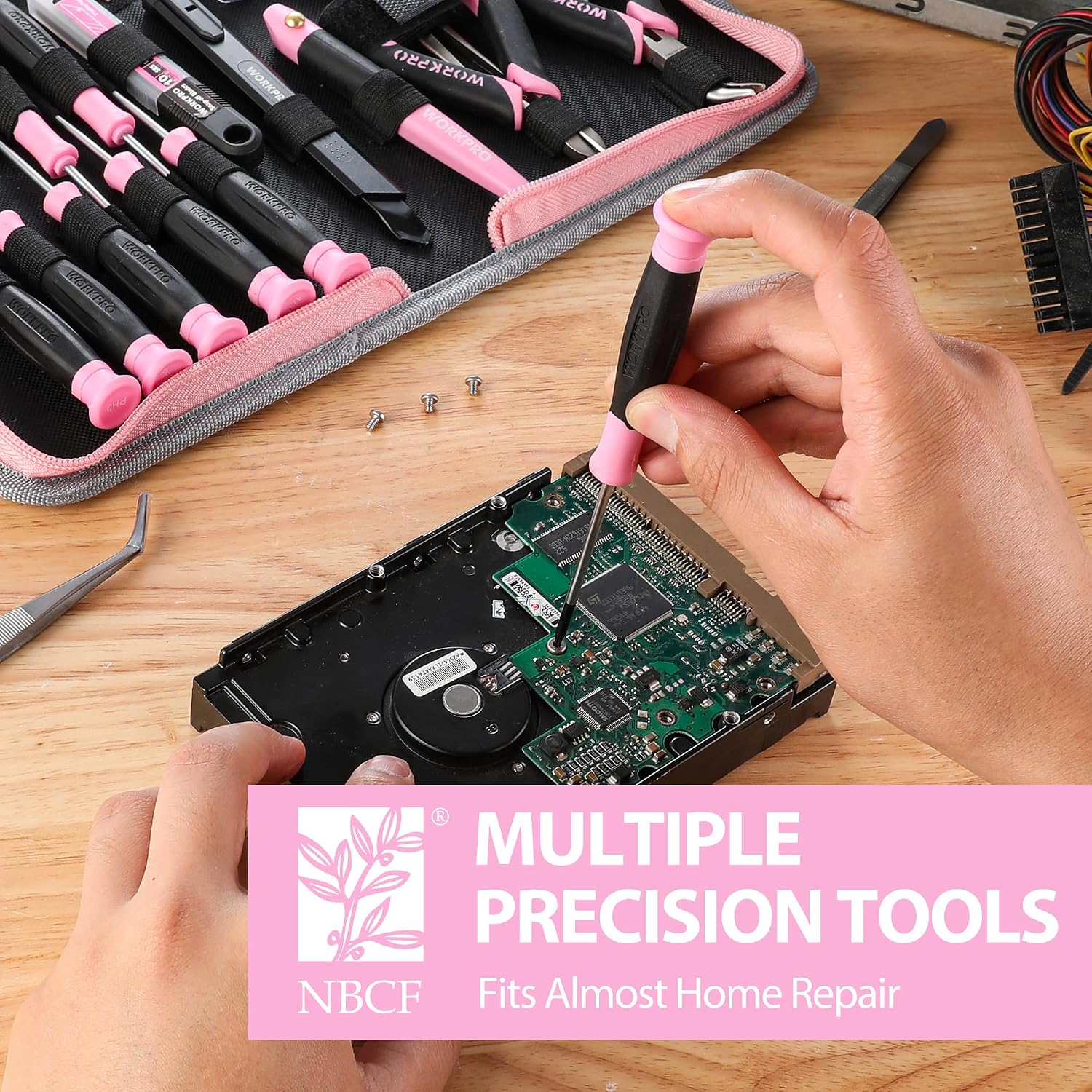 WORKPRO 33 Pcs Precision Repair Tool Set Includes Pliers Set - Pink Ribbon - Image 6