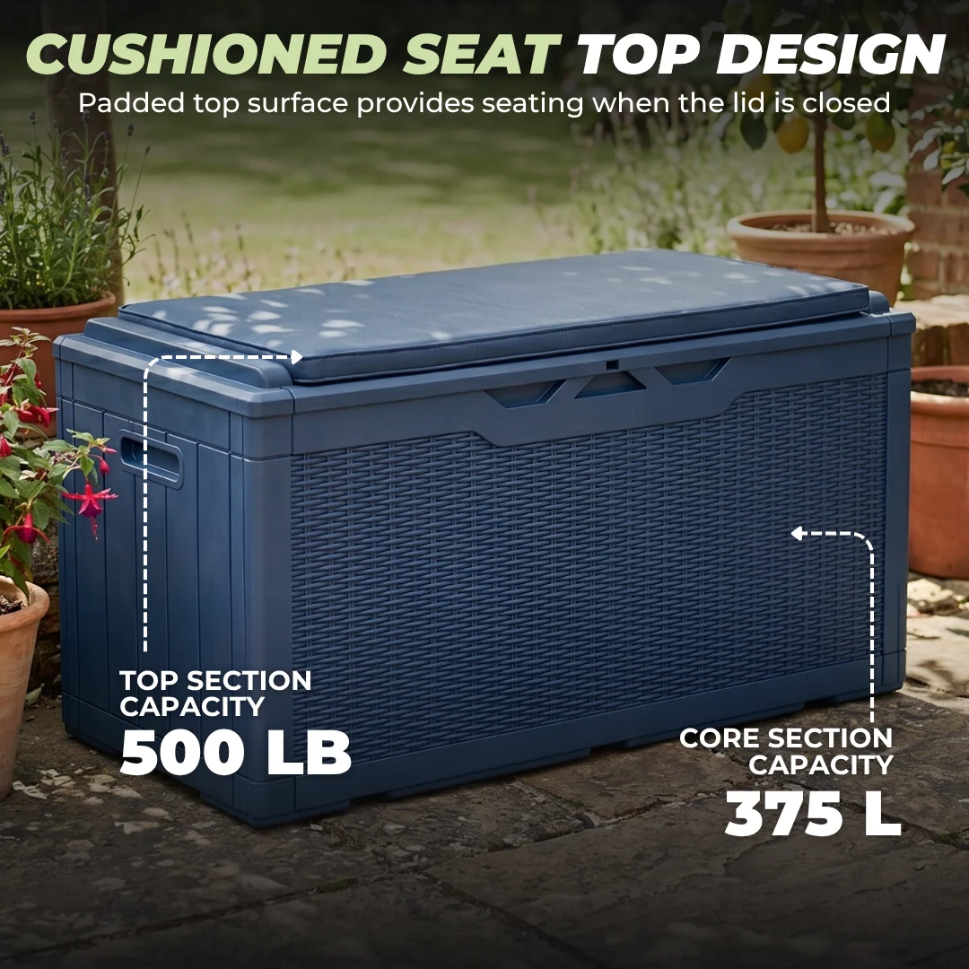 Resin Storage Deck Box with Cushion Seating Top and Lift Open Design