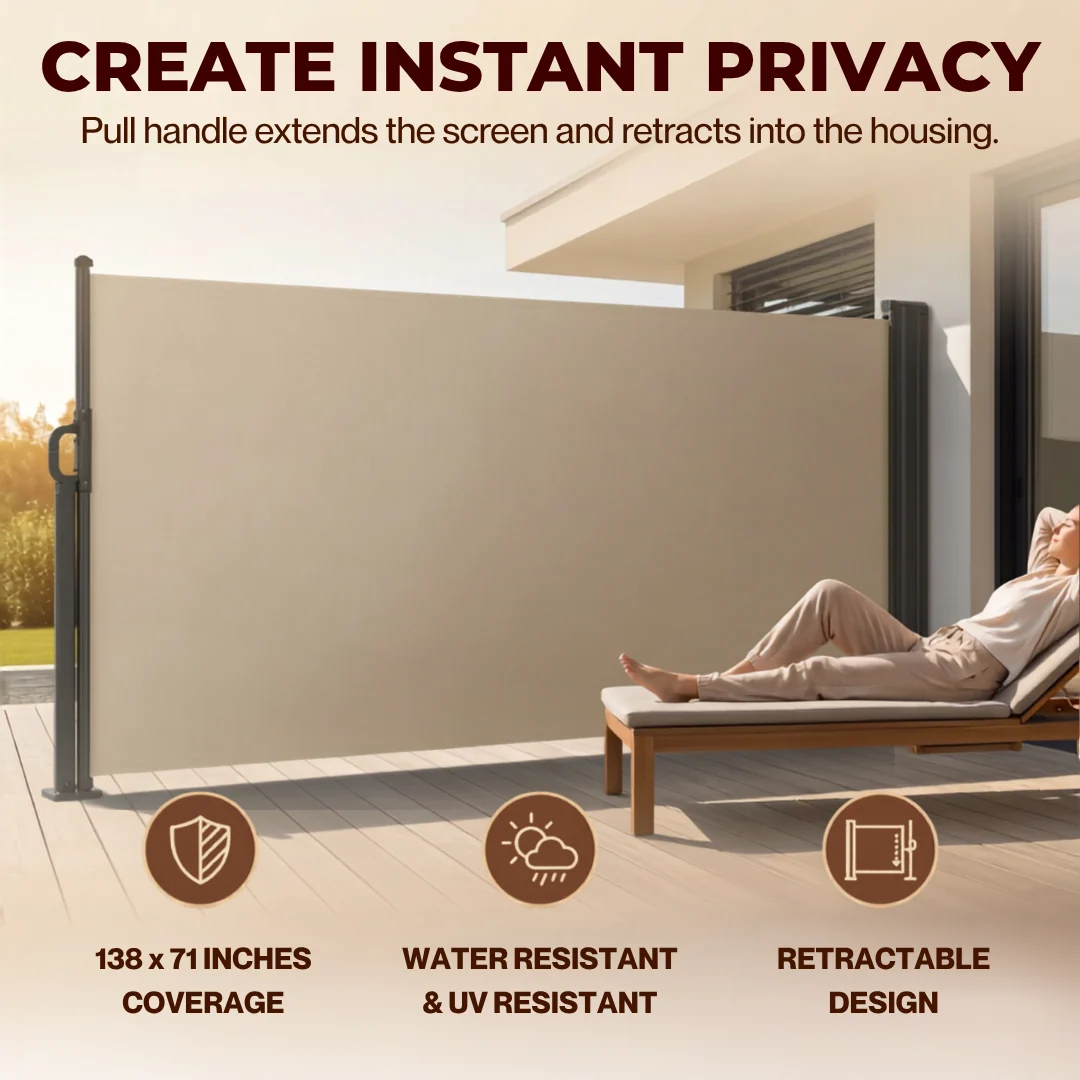 138 Inches Retractable Side Awning Privacy Screen 71 Inches High