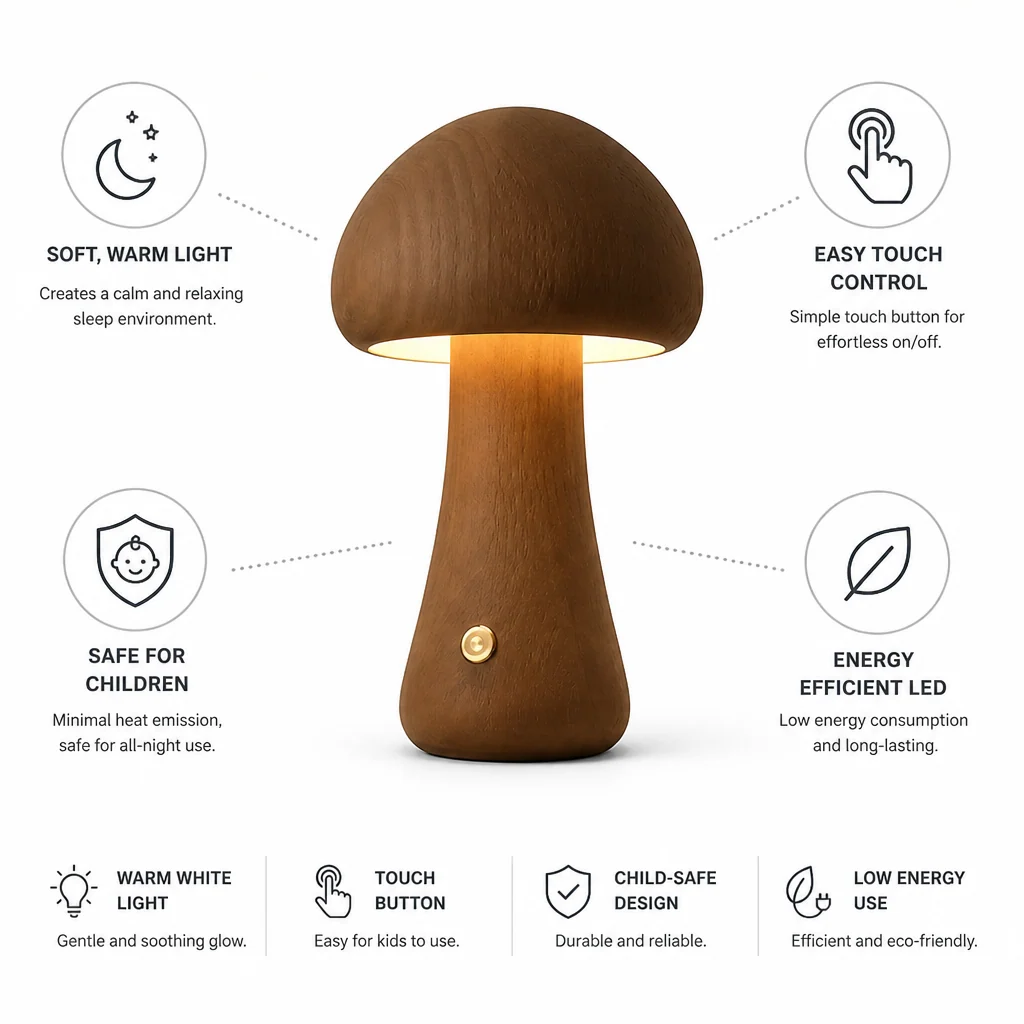 Night Light Mushroom Touch Control Warm White LED - Image 7