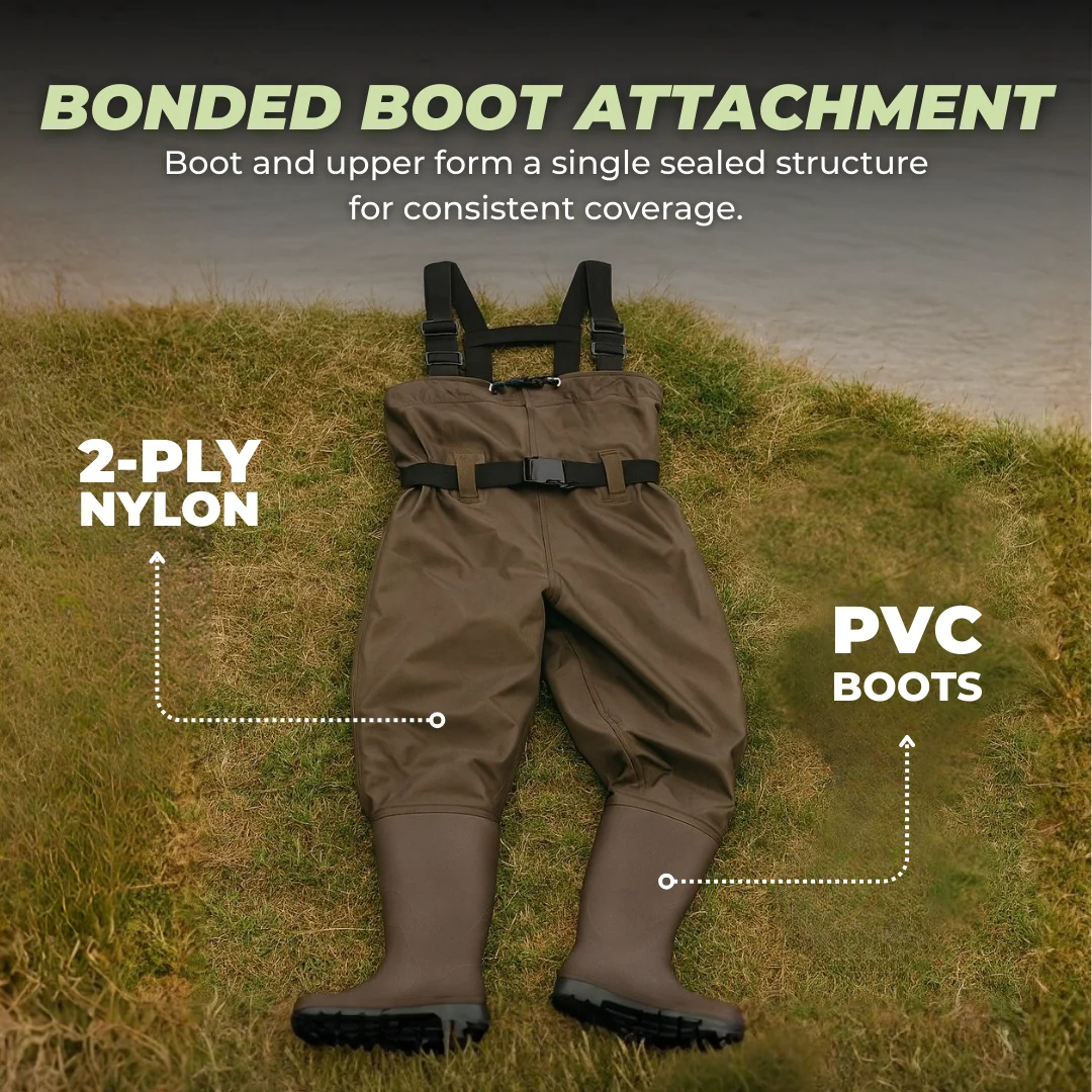 Unisex Nylon Chest Waders with PVC Boots for Fishing and Fieldwork