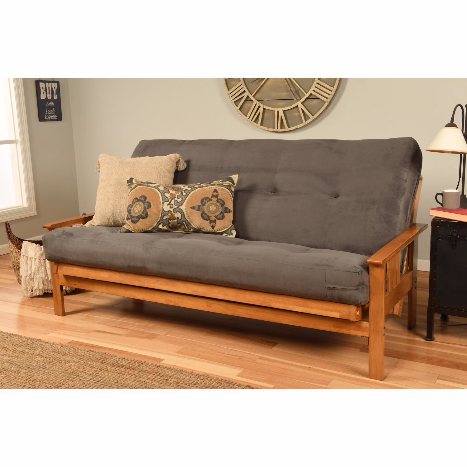 Homestock African Artifacts Full Size Futon Frame Set with Mattress, Easily Converts to Bed, Versatile Design Futon Frame for All Spaces, 33"H x 79"L x 37"D-Color:Linen Charcoal,Size:Barbados - Image 7