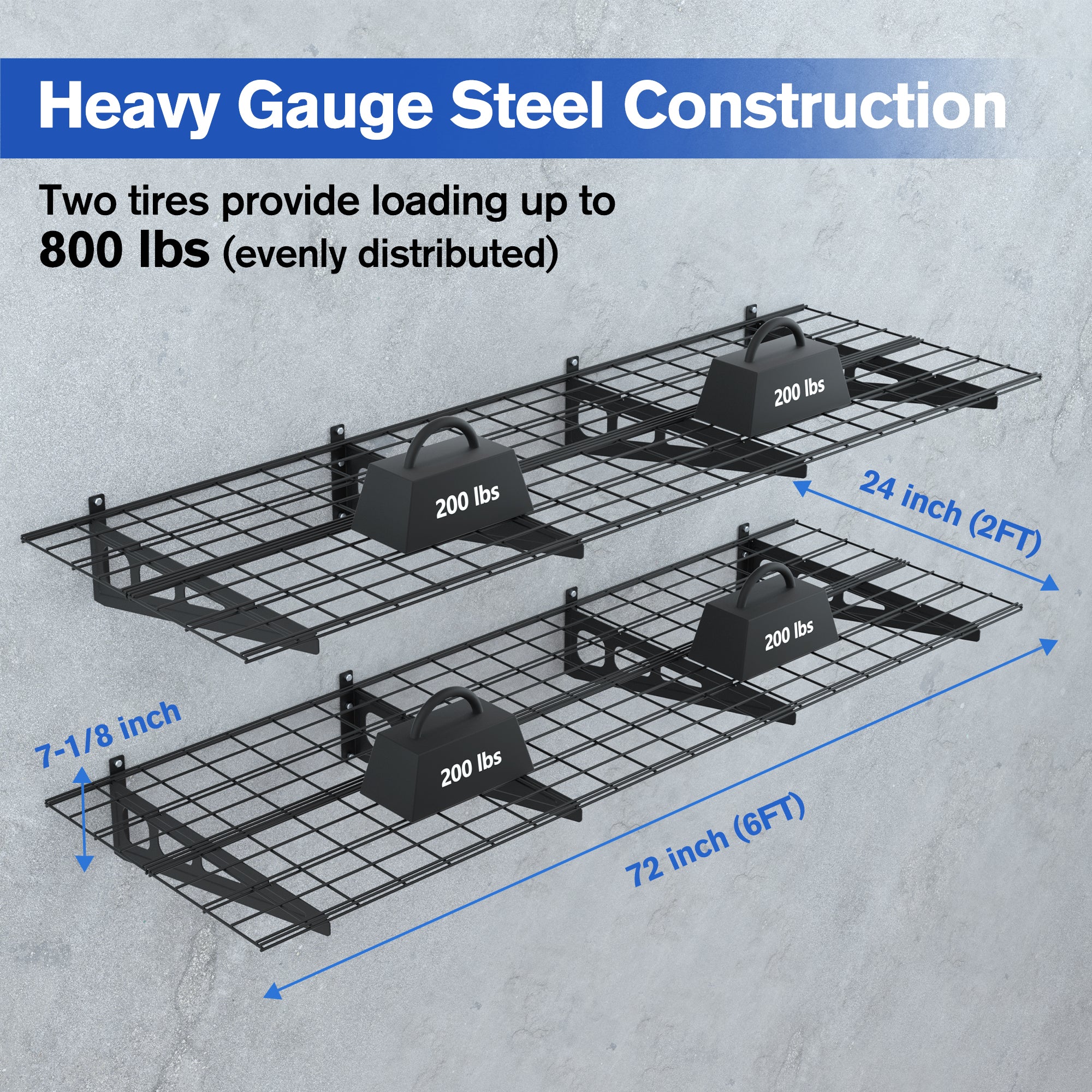 WORKPRO Garage 2-Tiers Metal 12.99"W x 4.53"H Storage Shelves Holds up to 800 lb Maximum Load Weight Capacity, Black - Image 2