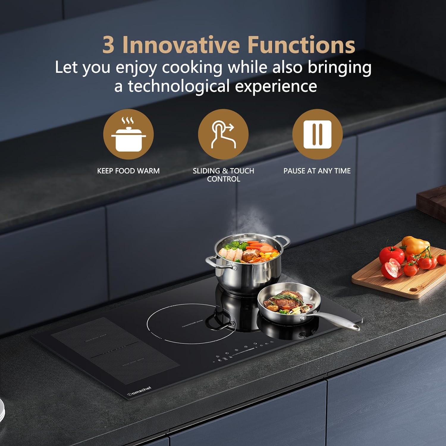 AMZCHEF 36 Inch Built-in Induction Cooktop 5 Boost Burner Including Flexi Zone 4