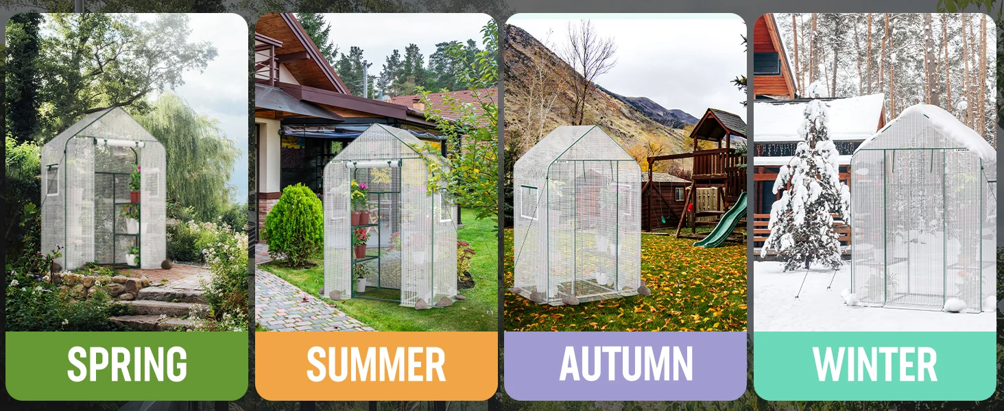 Garden greenhouse panels in spring summer autumn and winter settings with durable quality and innovation