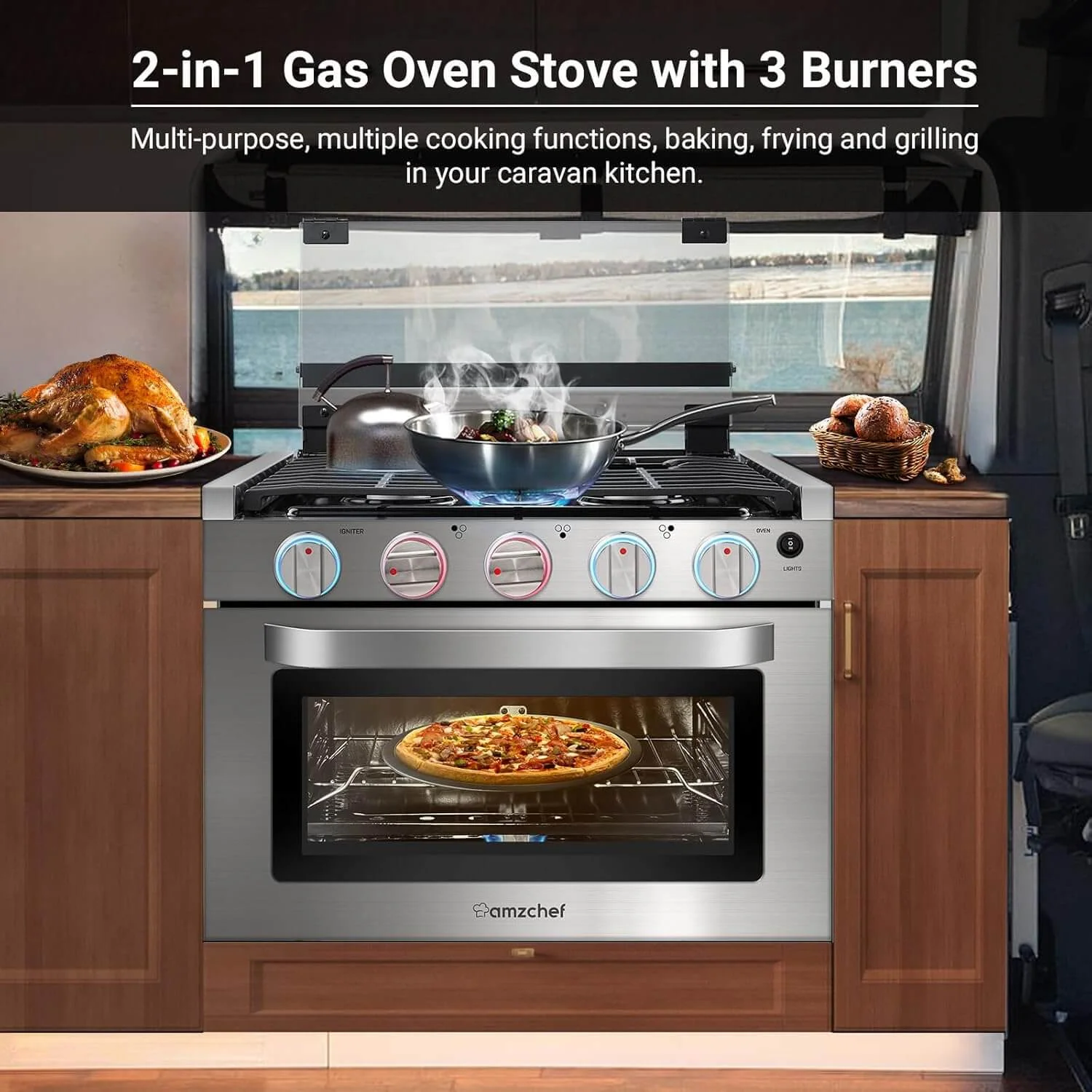 AMZCHEF 2-in-1 Gas Oven Stove with 3 Burners 1.24 Cu.Ft for RV 3