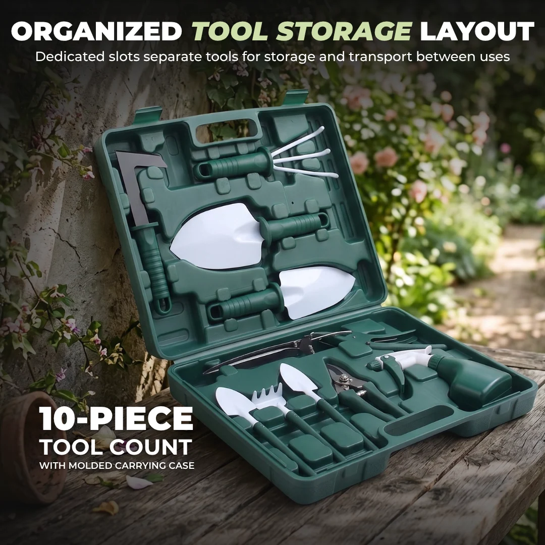 10-Piece Gardening Hand Tool Set with Organizer Case for Yard Tasks