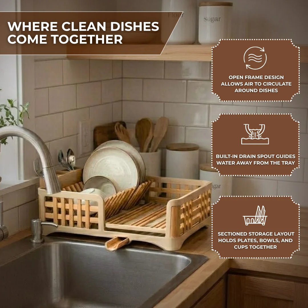 Countertop Dish Drying Rack with Drain Tray and Utensil Holder
