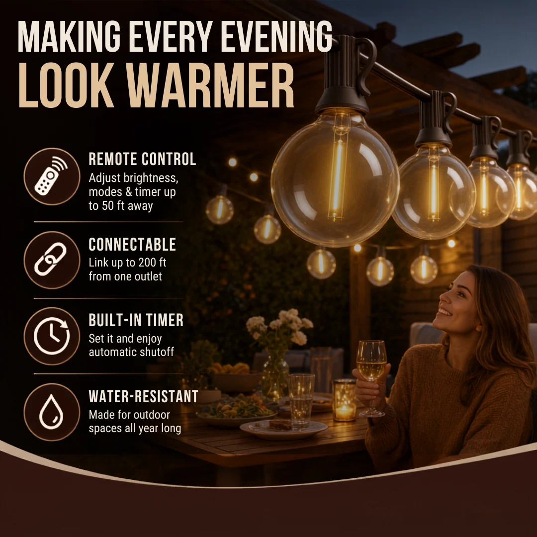 Globe-Style LED G40 Outdoor String Lights with Remote and Timer