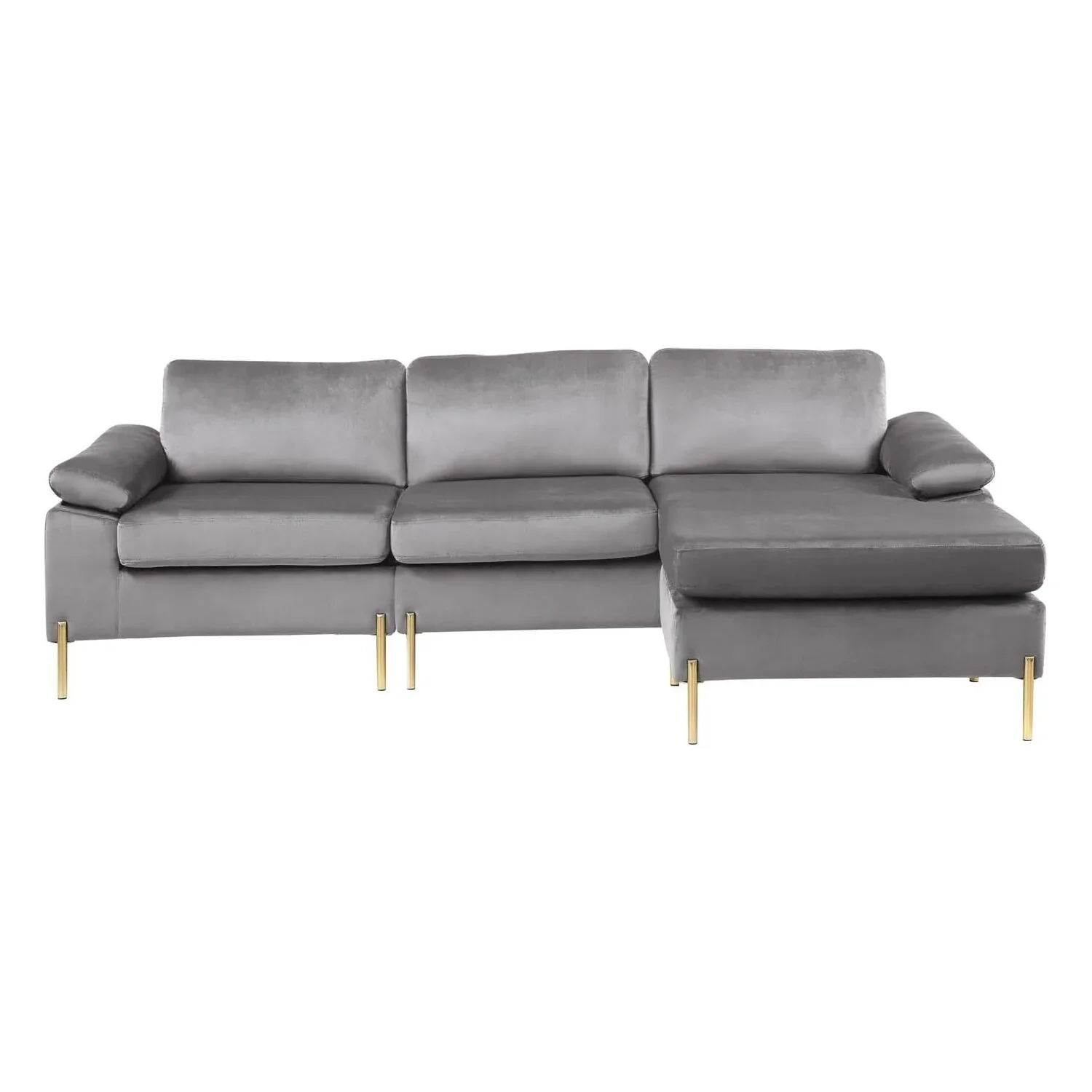 HomeStock Luxe Modern Velvet L-Shape Sectional Sofa with Square Padded Armrests, Solid Pattern Upholstery - 51.6"D x 101.2"W x 33.1"H, Comfortable and Stylish Seating for Living Room-Color:Gray/Gold - Image 7