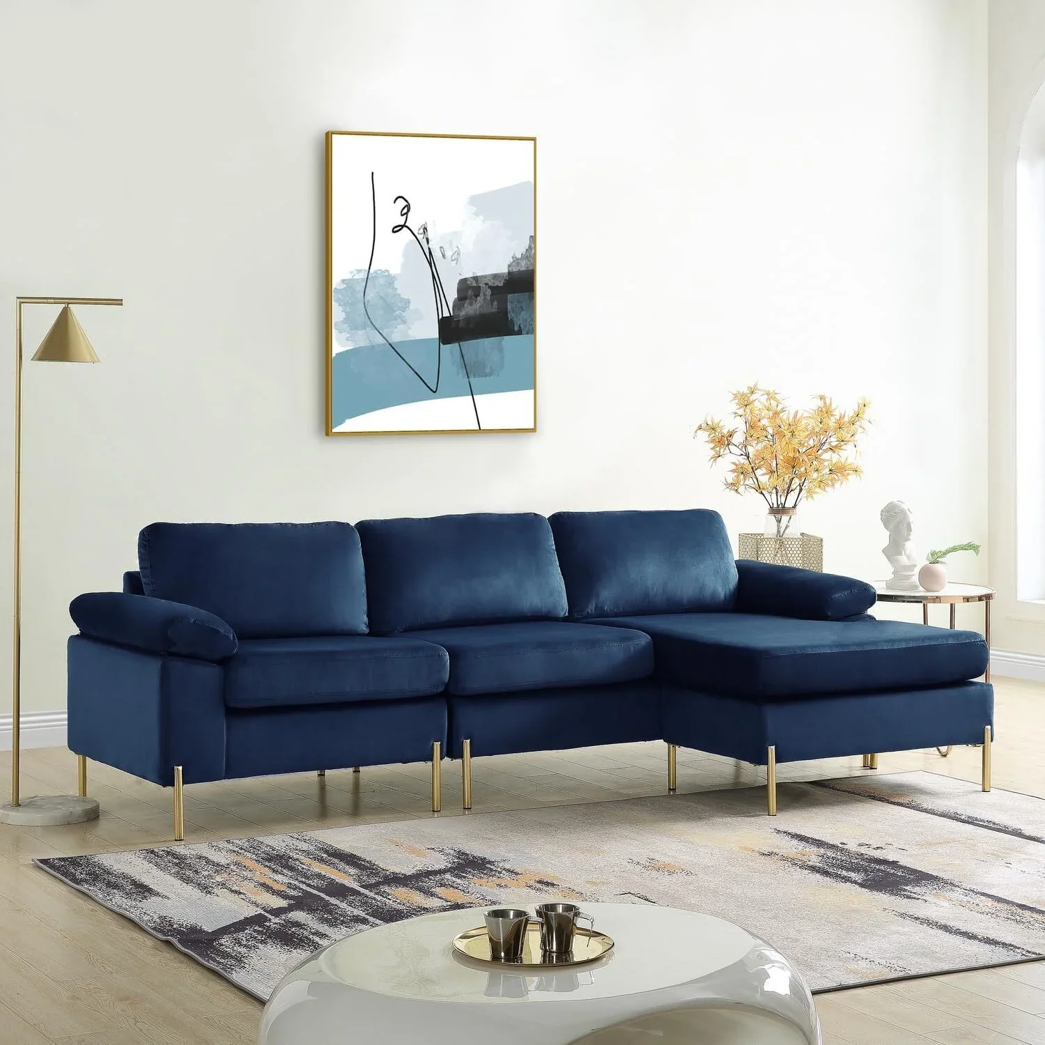 HomeStock Luxe Modern Velvet L-Shape Sectional Sofa with Square Padded Armrests, Solid Pattern Upholstery - 51.6"D x 101.2"W x 33.1"H, Comfortable and Stylish Seating for Living Room-Color:Gray/Gold - Image 13